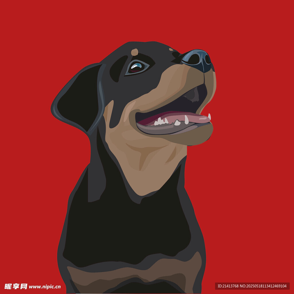可愛(ài)羅威納犬紅色背景圖