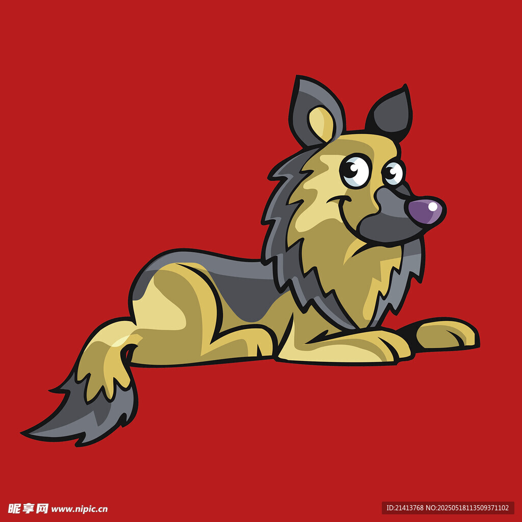 趴著的卡通德國(guó)牧羊犬