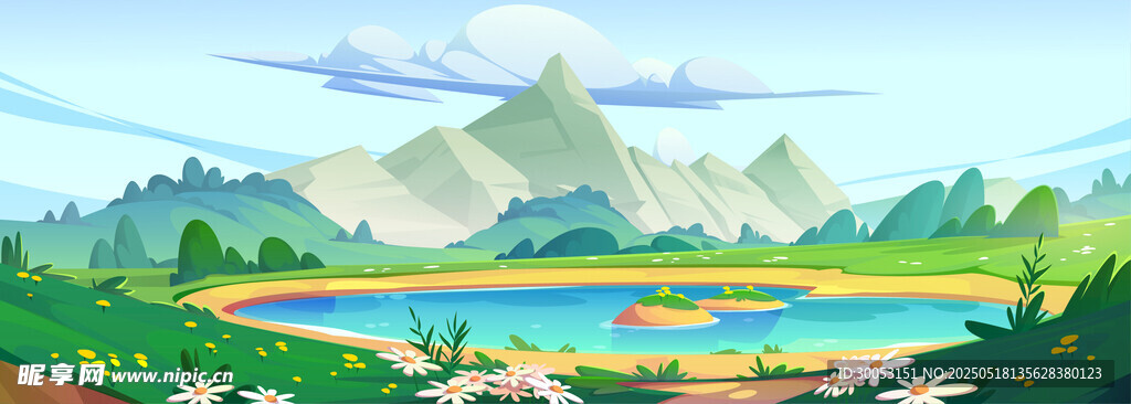 美麗山水風景插畫
