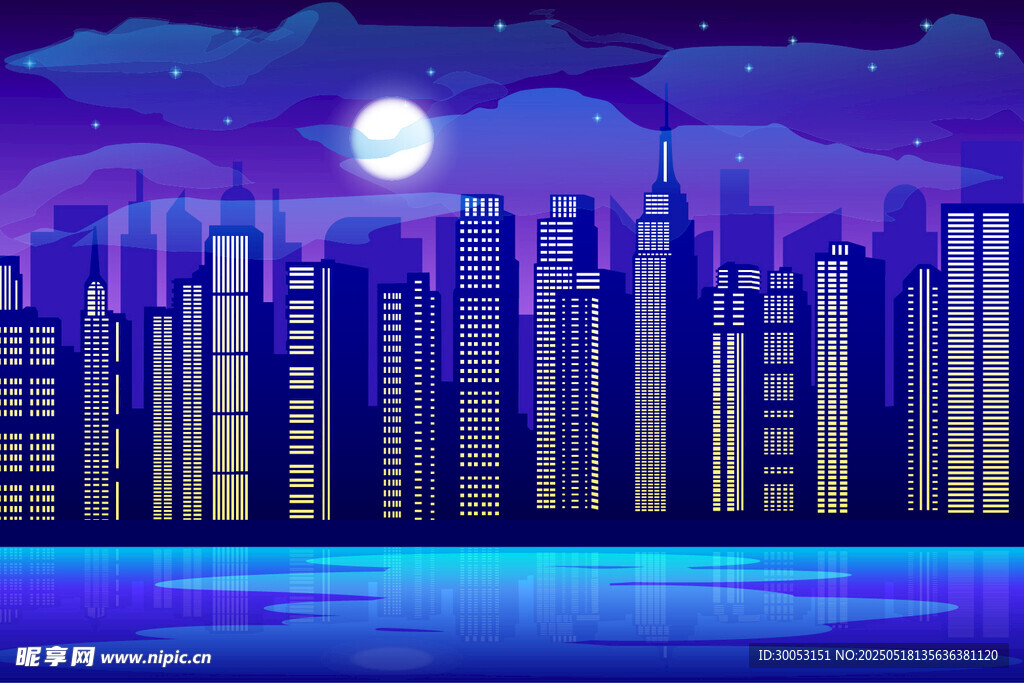 夢幻都市夜景插畫