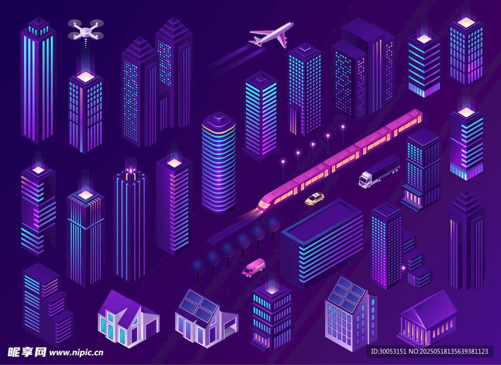 未來都市夜景科技風(fēng)插畫