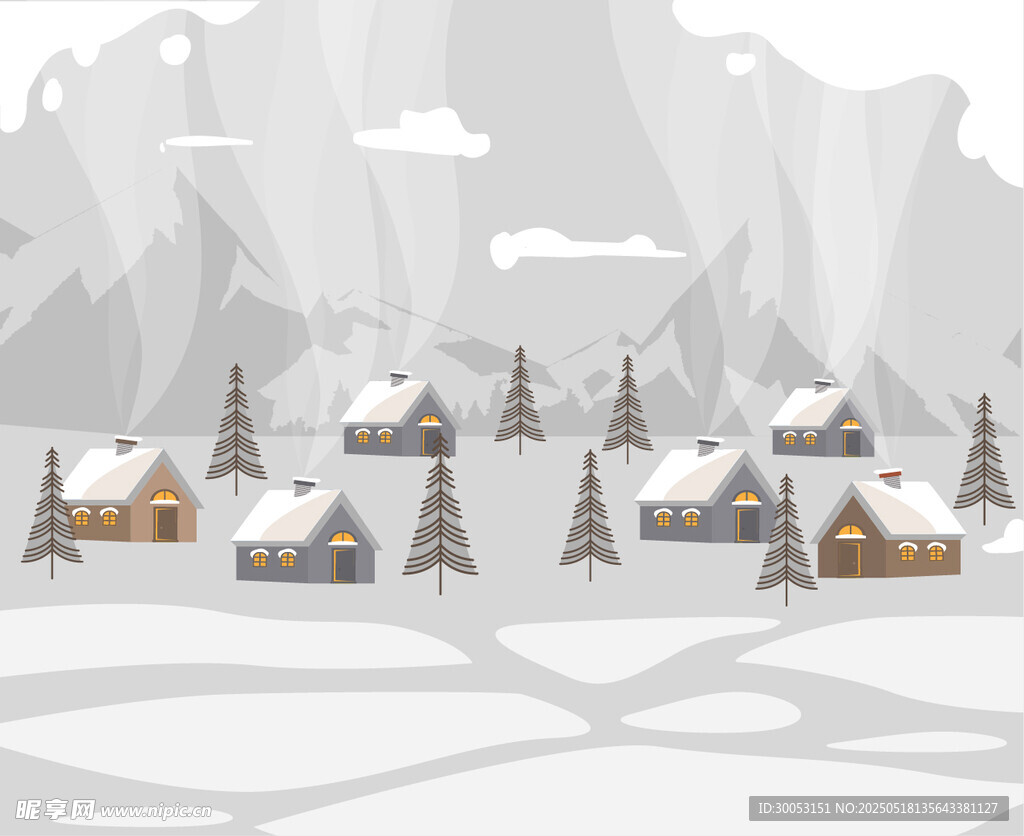 冬日雪中小鎮風景