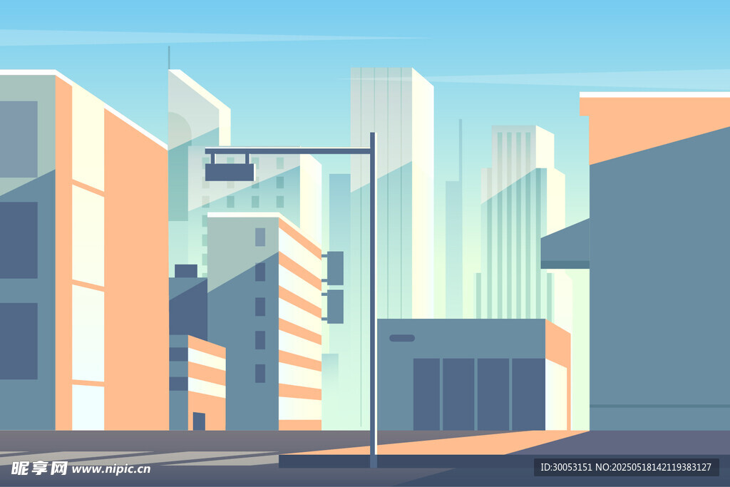 城市街道建筑風(fēng)景插畫