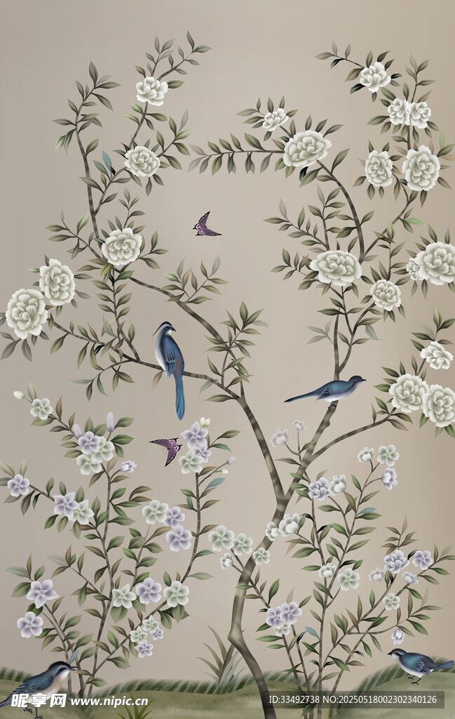 中式花鳥圖 枝頭雙雀