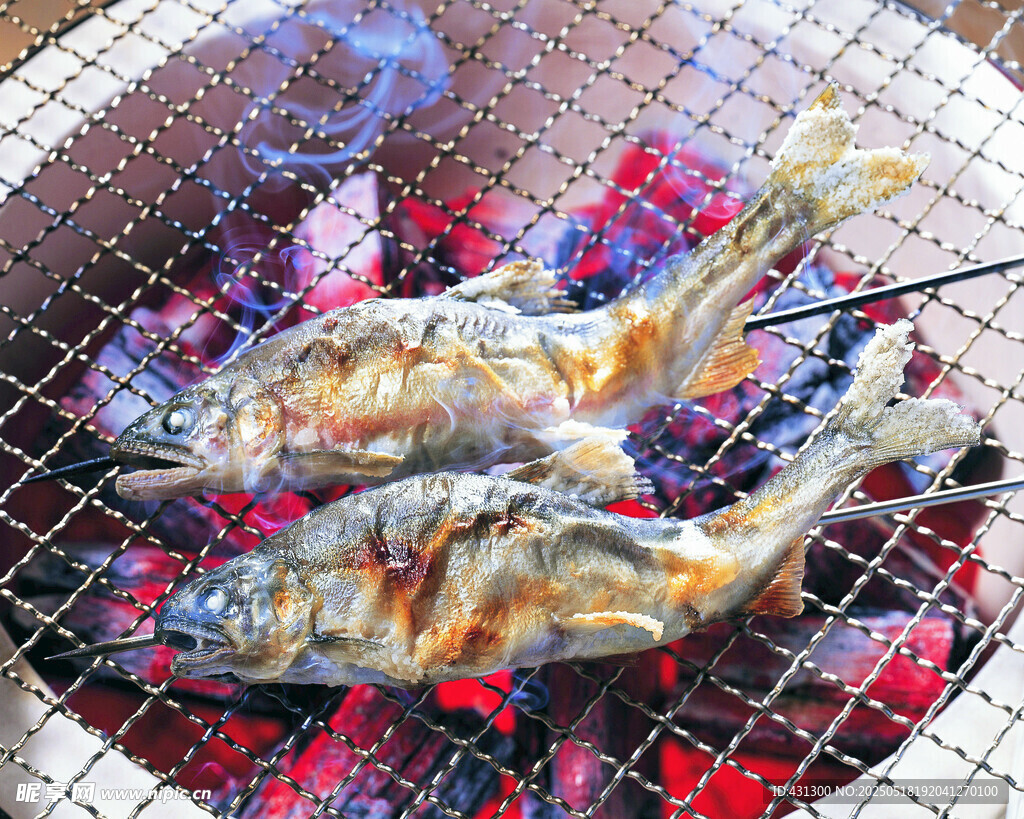 炭火上烤制的美味魚
