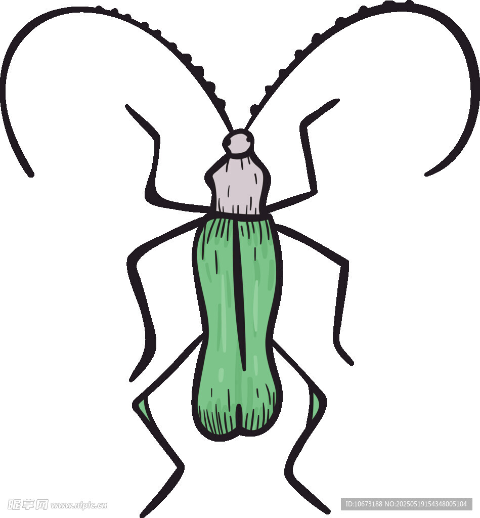 綠色長觸角昆蟲插畫