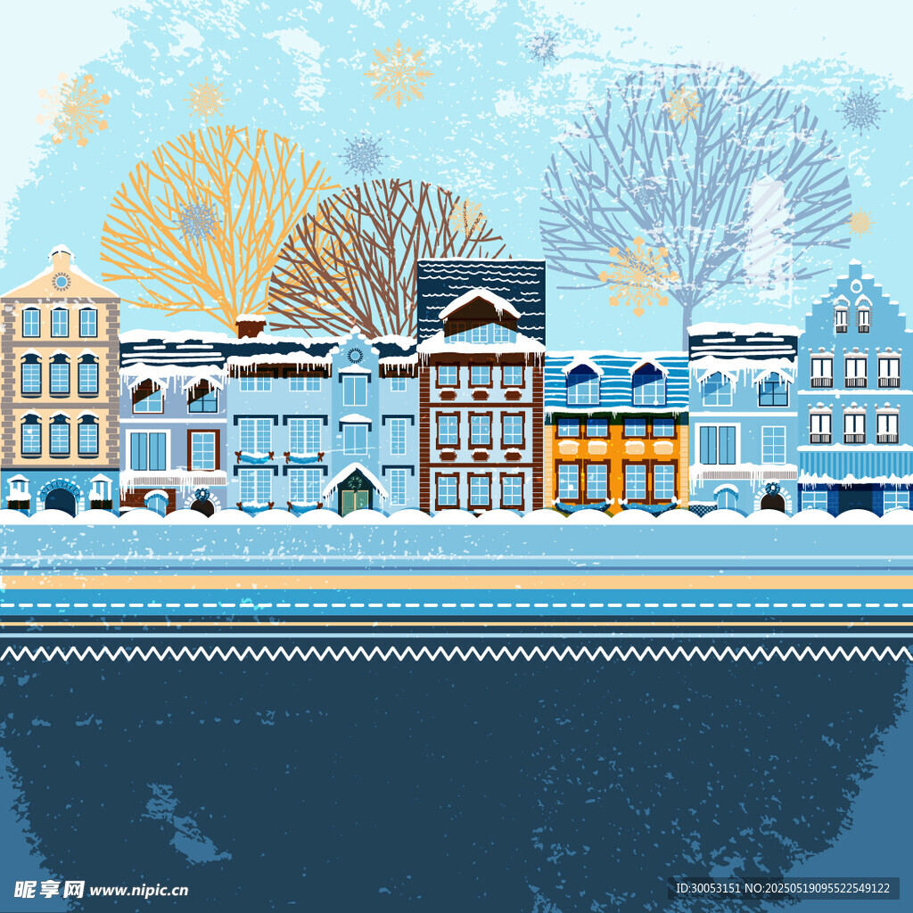 冬日河畔小鎮(zhèn)雪景風(fēng)光