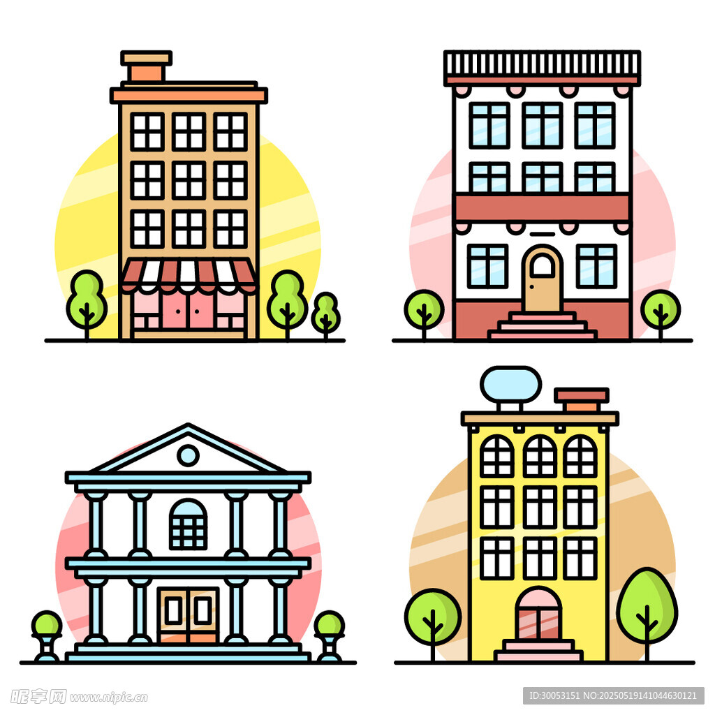 多彩建筑插畫