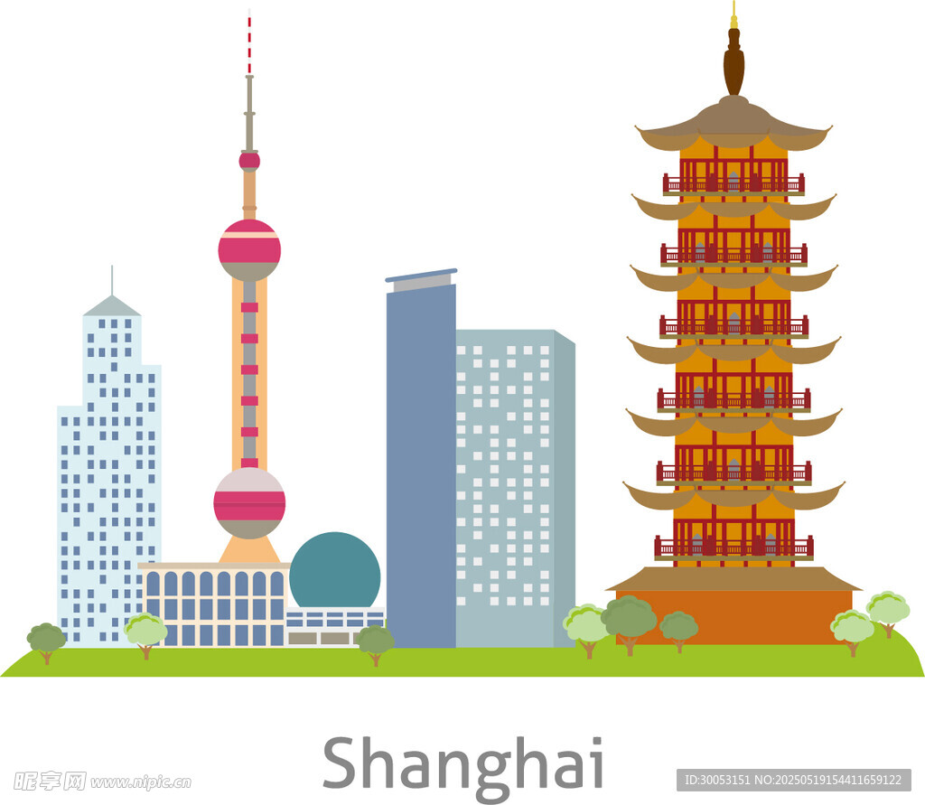 上海地標(biāo)建筑插畫(huà)