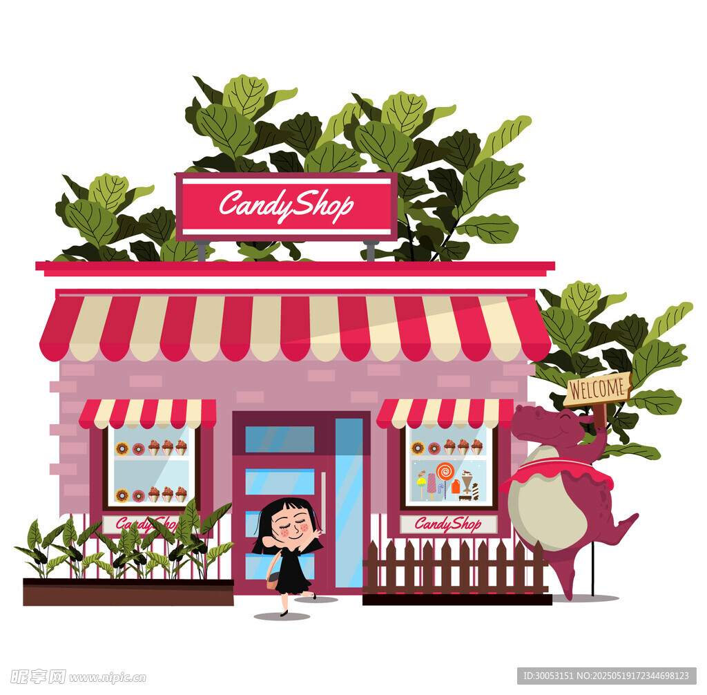 粉色可愛(ài)風(fēng)甜品店插畫(huà)