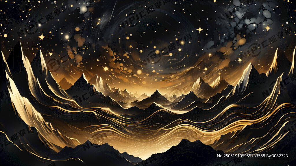 黑金感的山脈線條背景 有星光