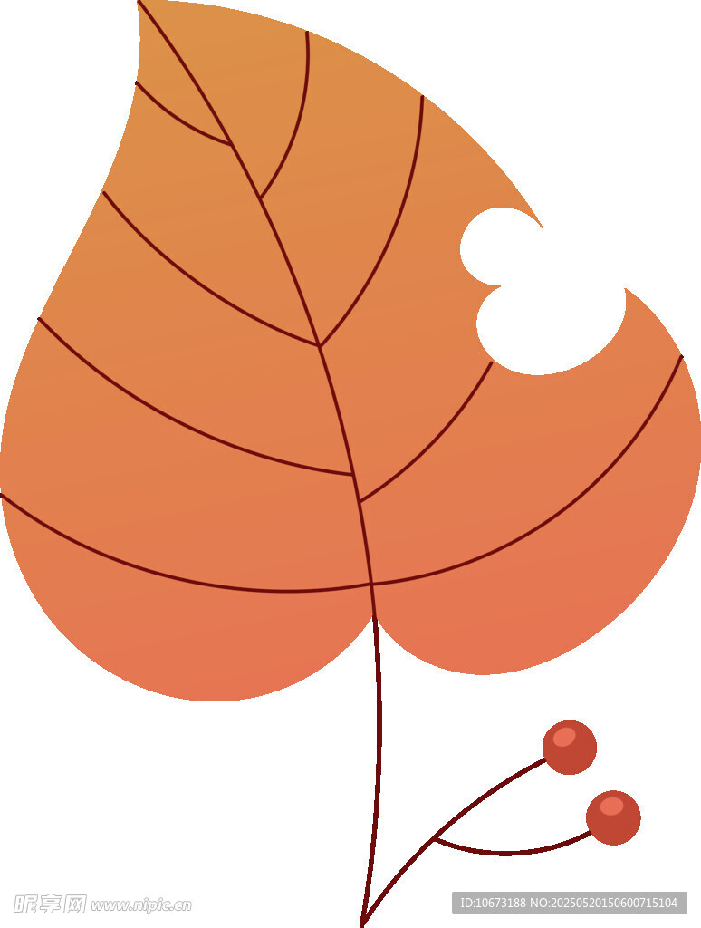 秋日橙葉與紅果插畫