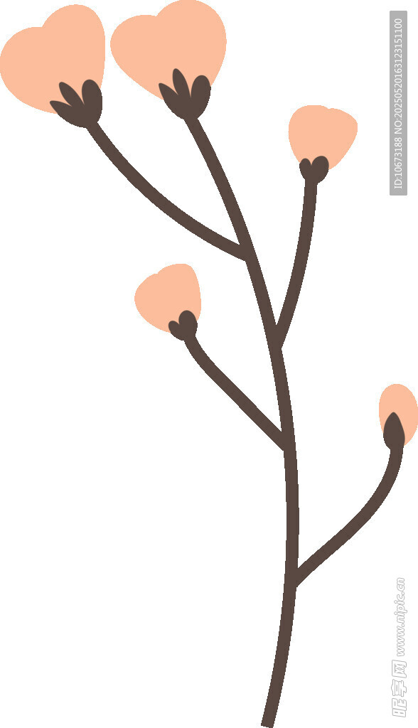 簡約粉色花枝插畫