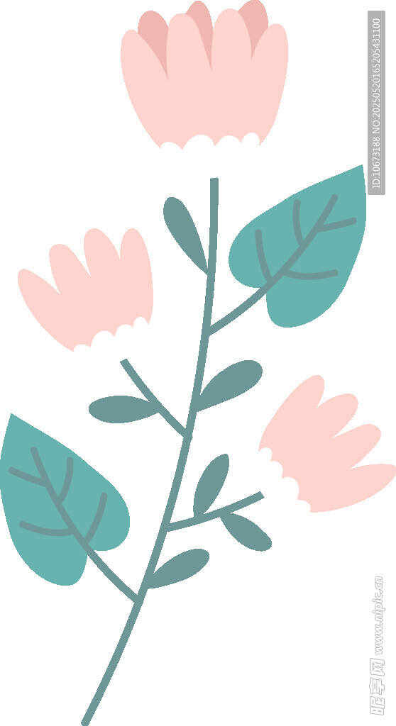 粉色花朵綠葉插畫圖案