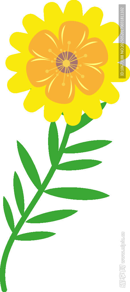 黃色花朵配綠葉插畫