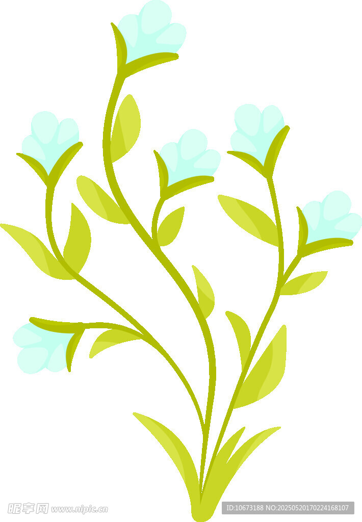 清新藍花綠植插畫