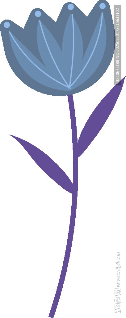 藍色郁金香花卉插畫