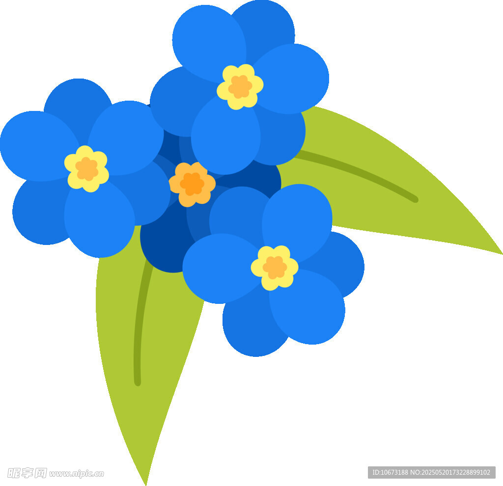 藍色小花配綠葉插畫