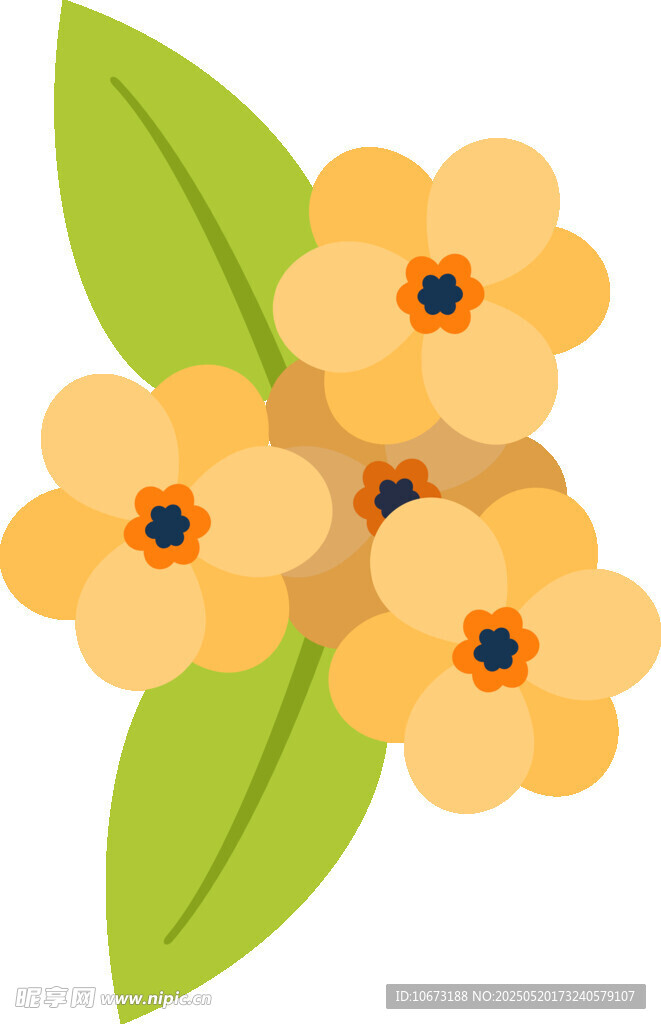 黃色小花配綠葉插畫