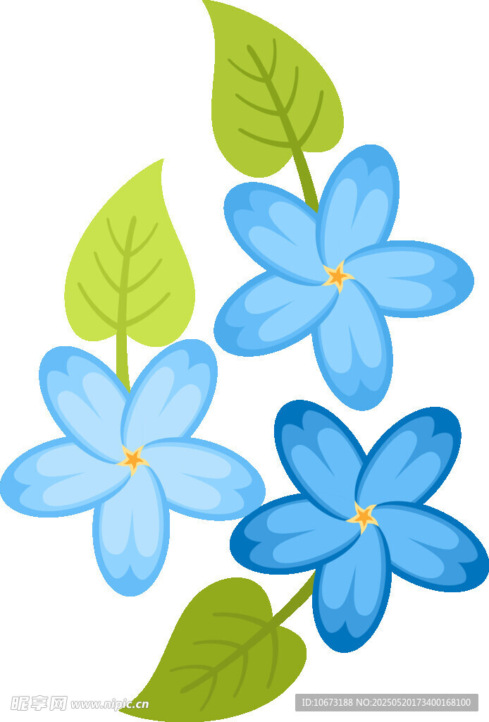 藍色小花與綠葉插畫