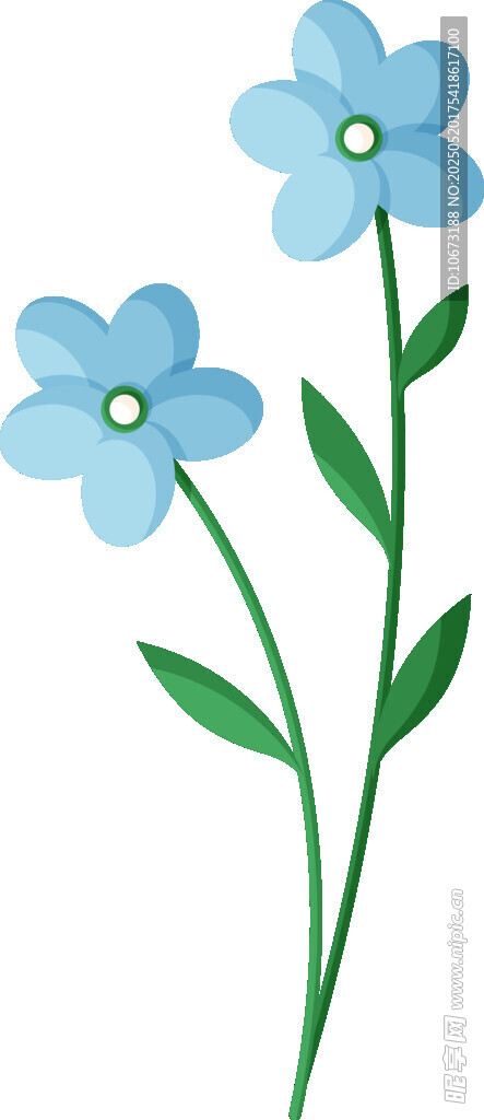 三朵藍色小花插畫