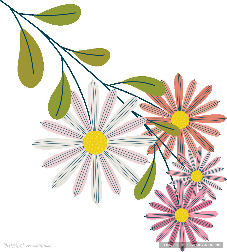 多彩花卉枝葉插畫