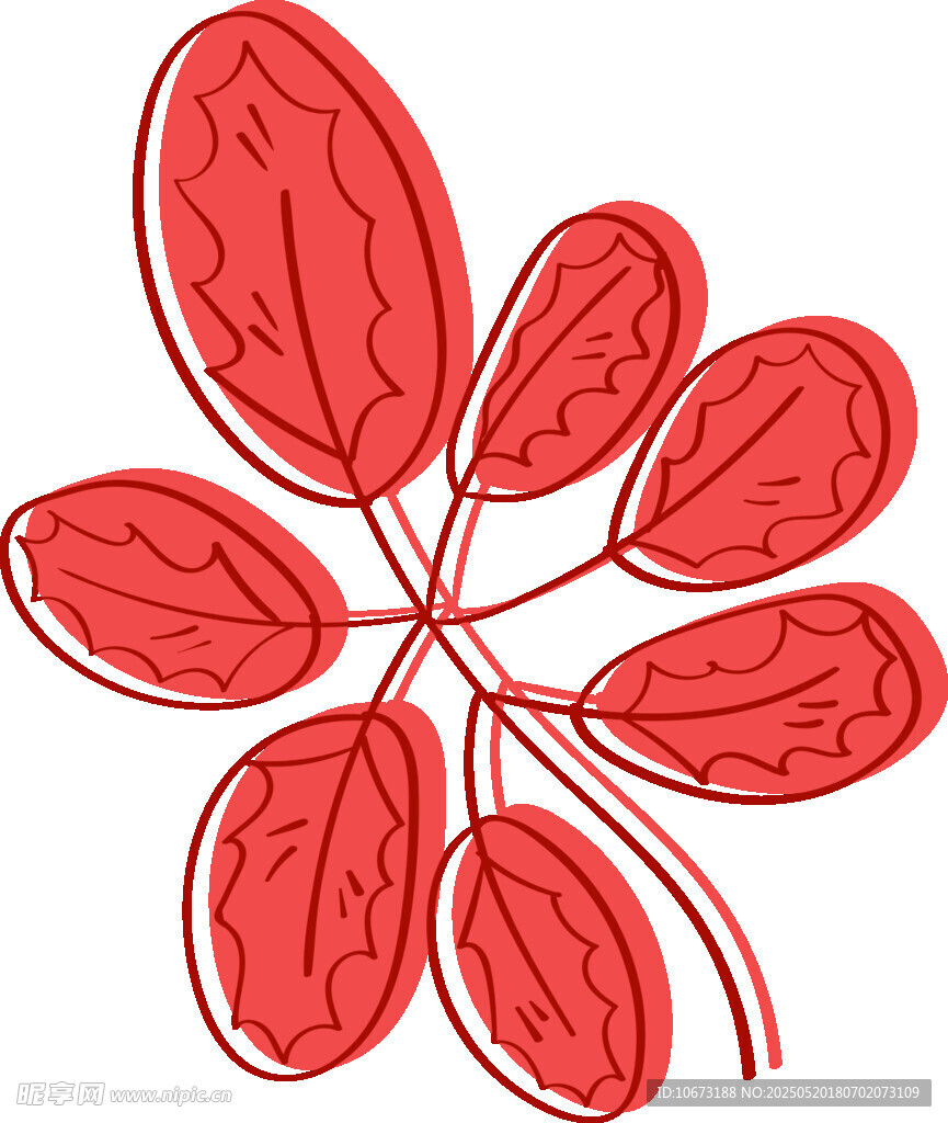 紅色手繪葉片圖案