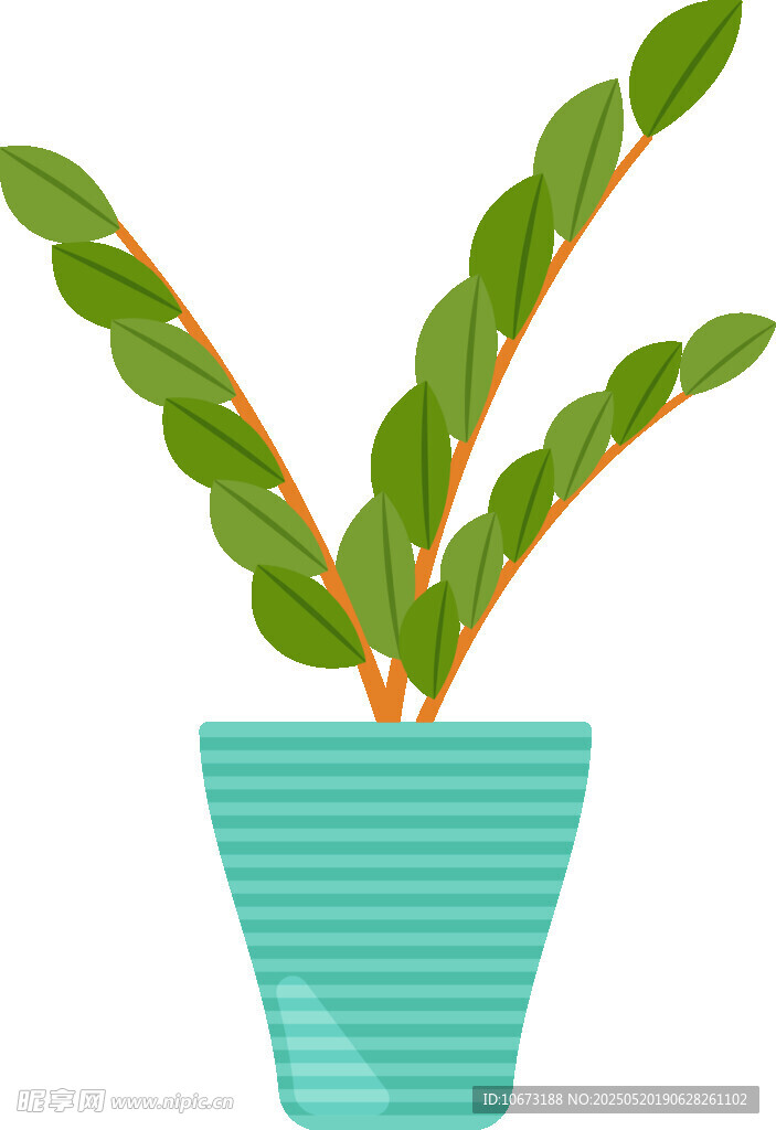 藍盆綠植插畫