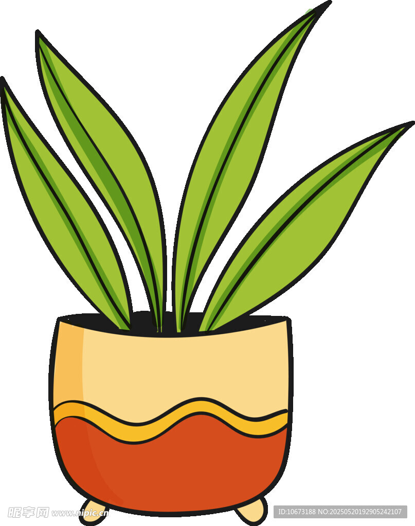 卡通盆栽植物插畫