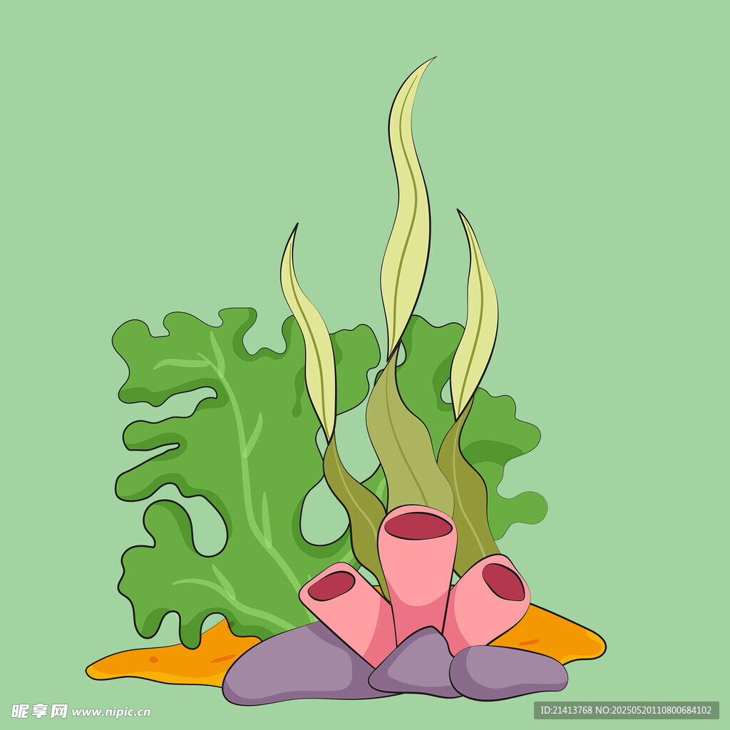 海底珊瑚與海草插畫