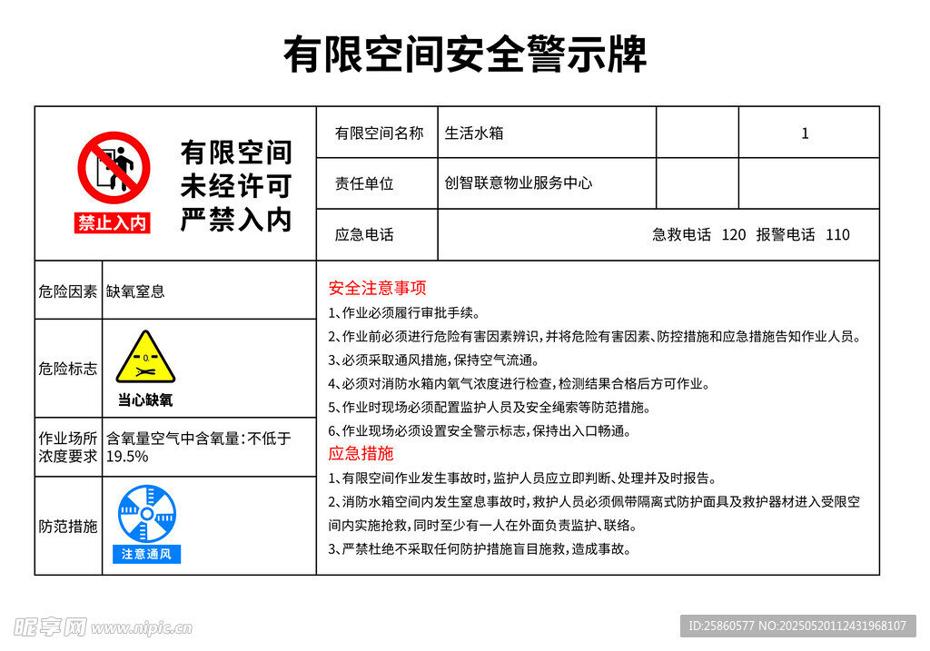 有限空間警示牌