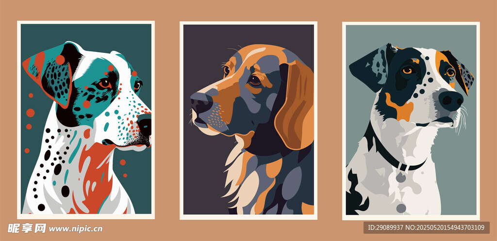三只萌犬插畫