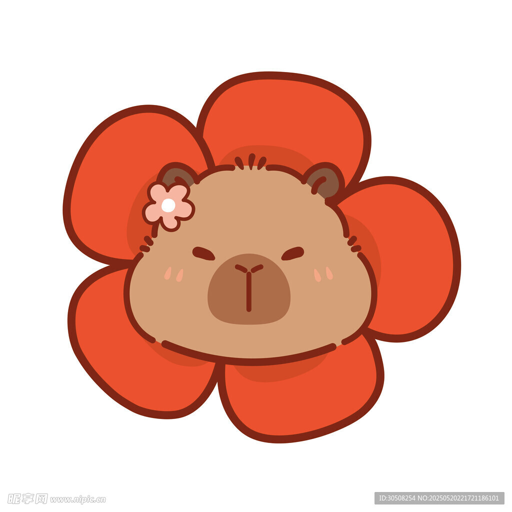 花朵中的可愛卡皮巴拉頭像插畫