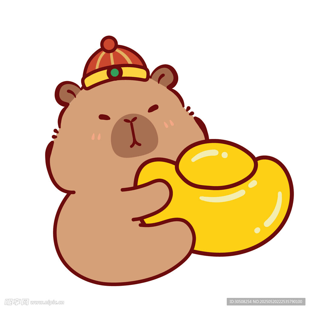 卡皮巴拉水豚卡通抱金元寶賀歲