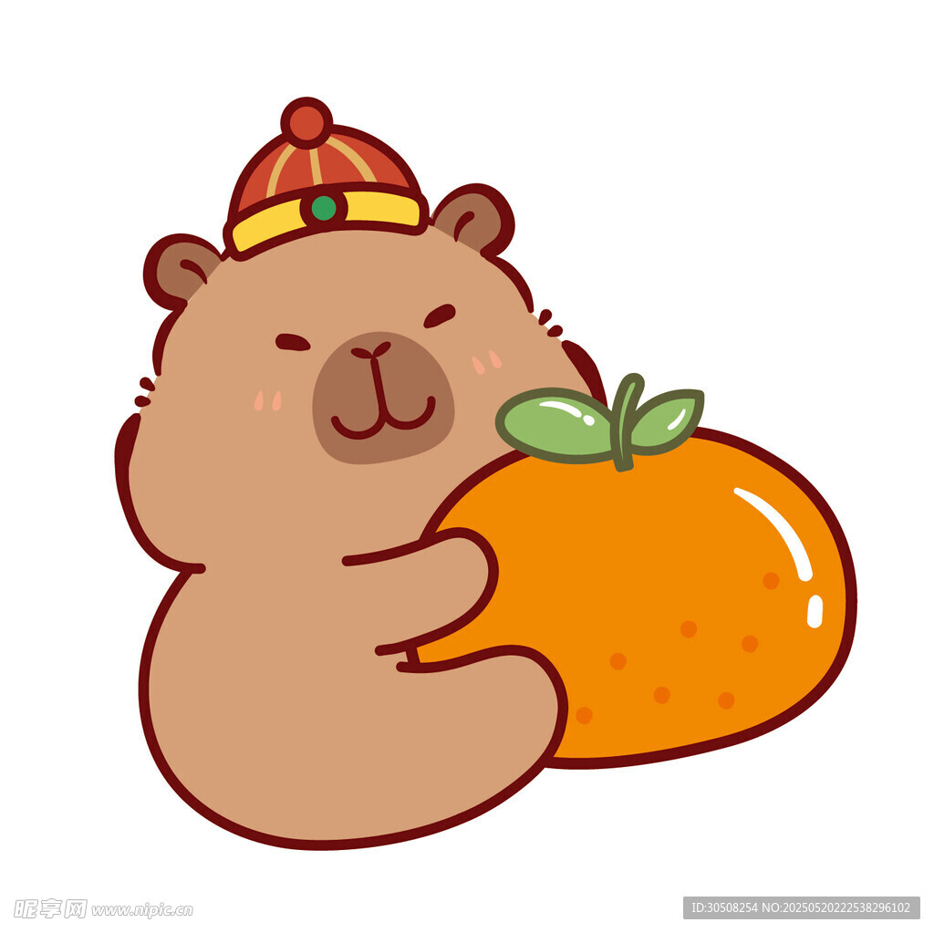 抱橘的卡皮巴拉插畫