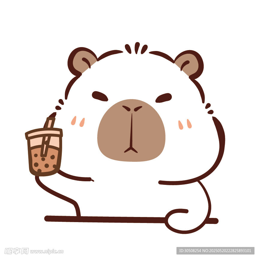 可愛卡皮巴拉手持奶茶
