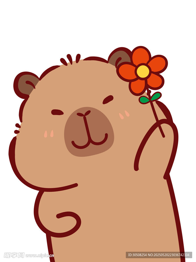 可愛(ài)卡皮巴拉手持花朵超可愛(ài)