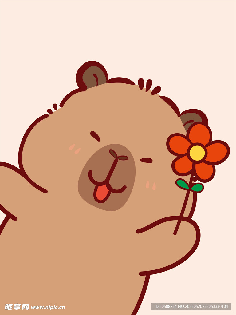 卡皮巴拉手持鮮花超可愛