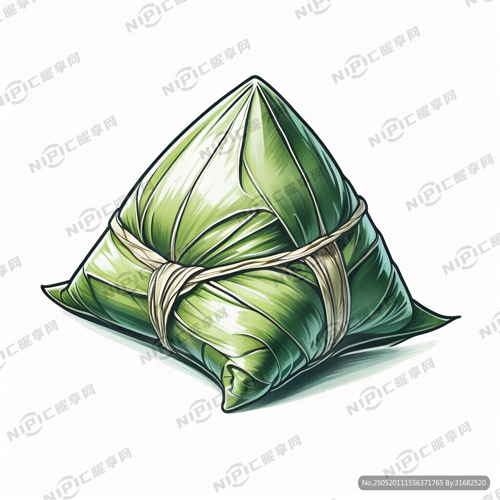 一個褐綠色的粽子 插畫