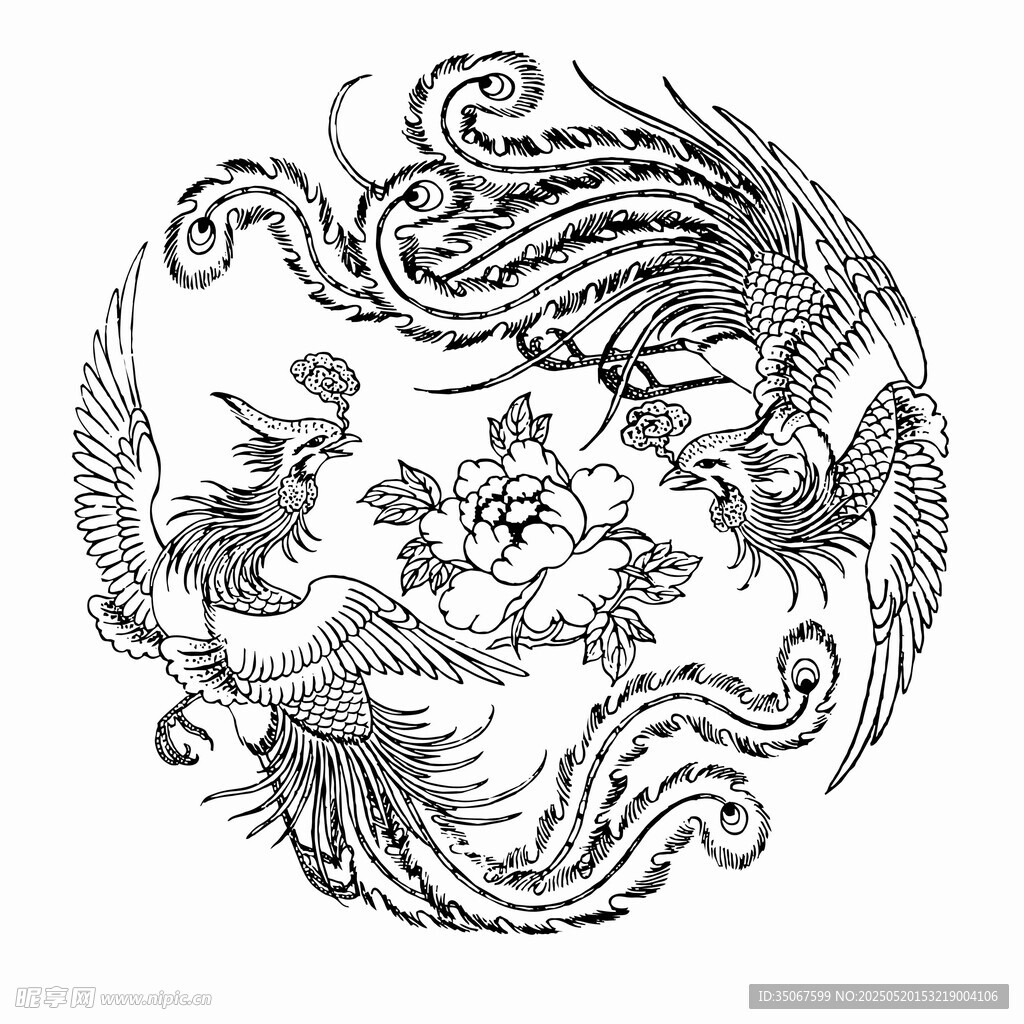雙鳳戲花傳統圖案