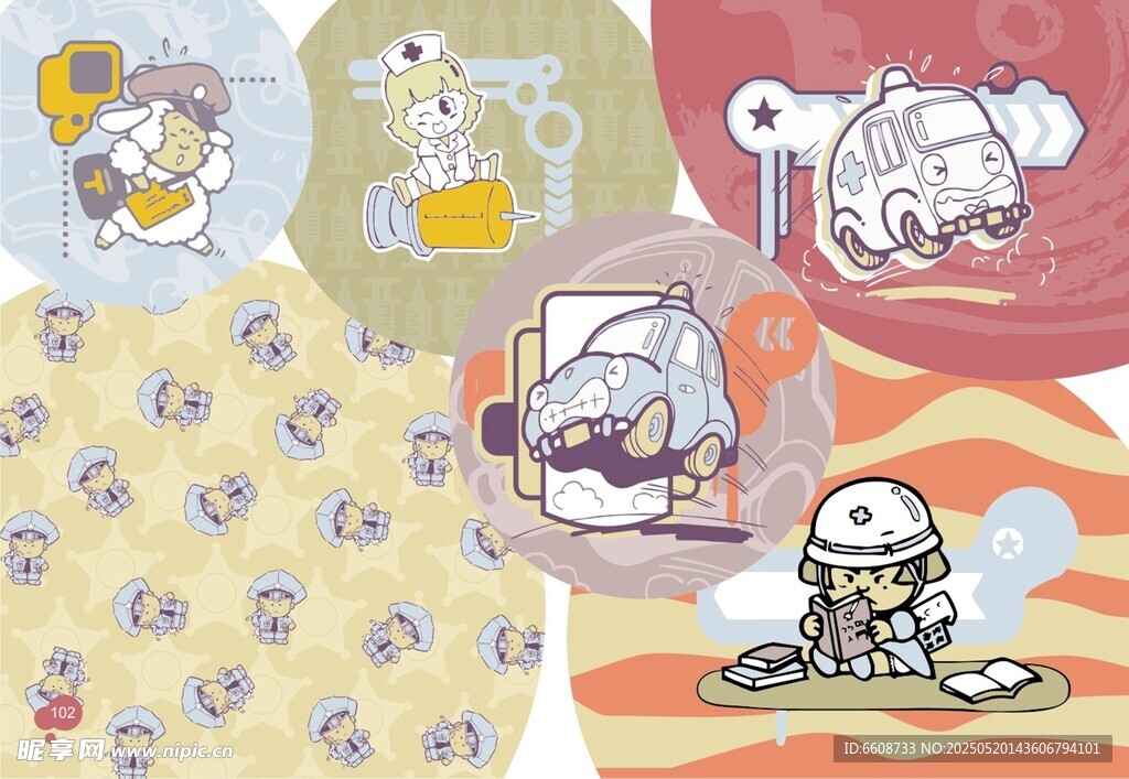 可愛卡通角色插畫圖案
