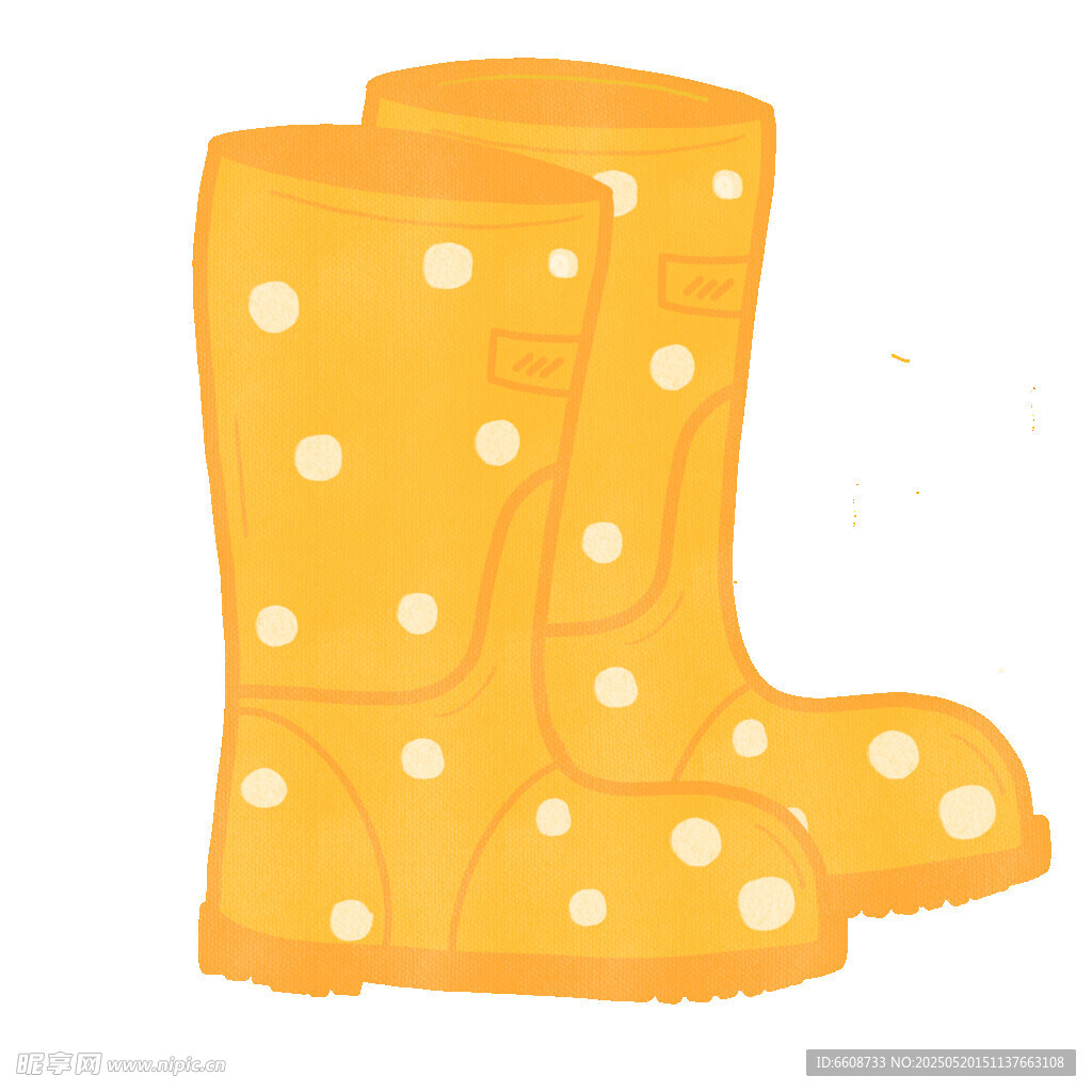黃色波點雨靴插畫
