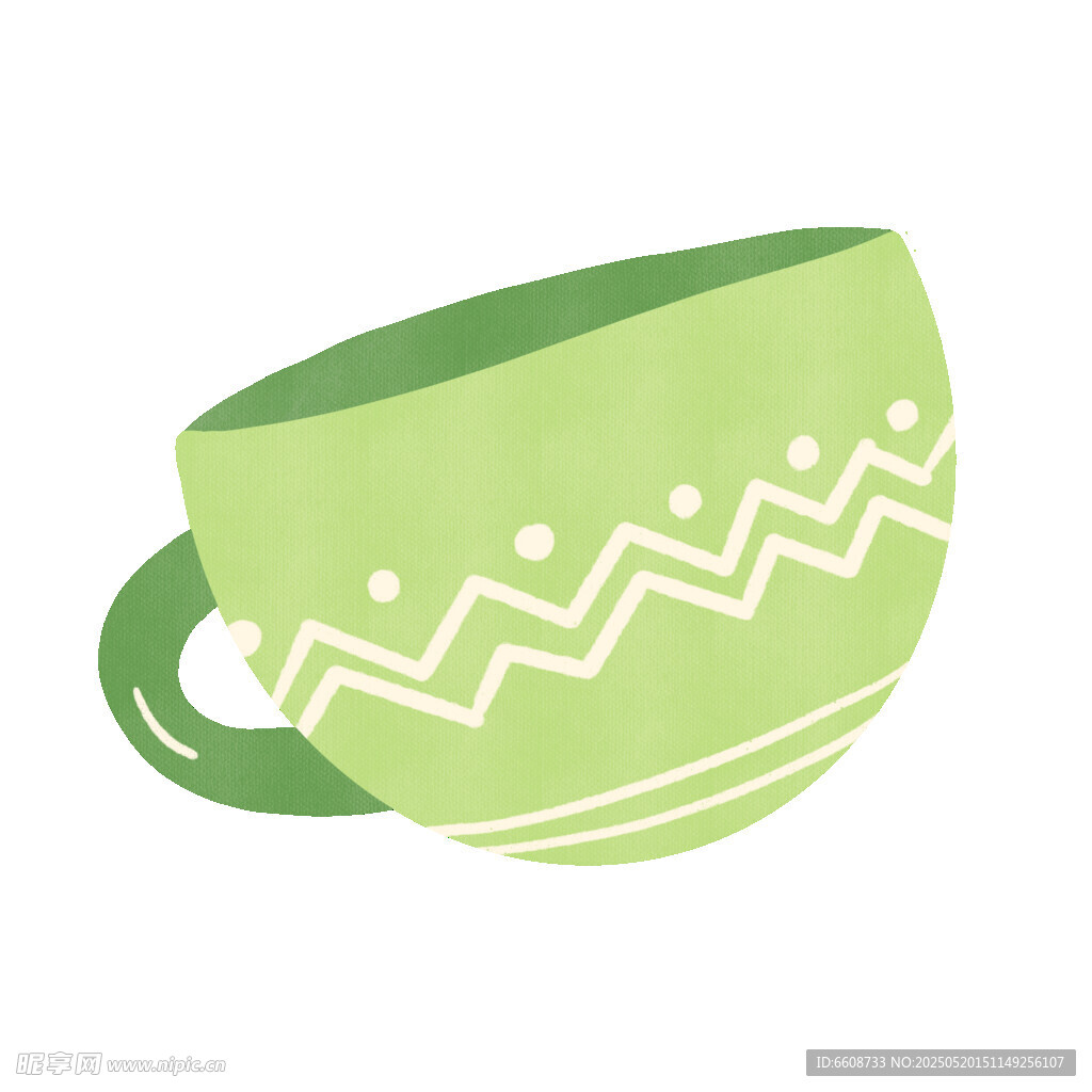 綠色花紋茶杯插畫