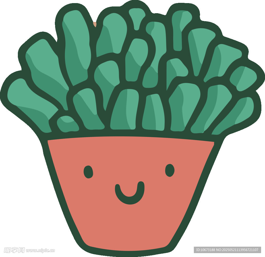 可愛笑臉盆栽植物插畫