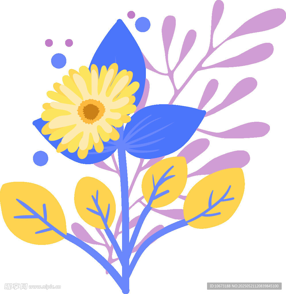 藍黃花卉插畫
