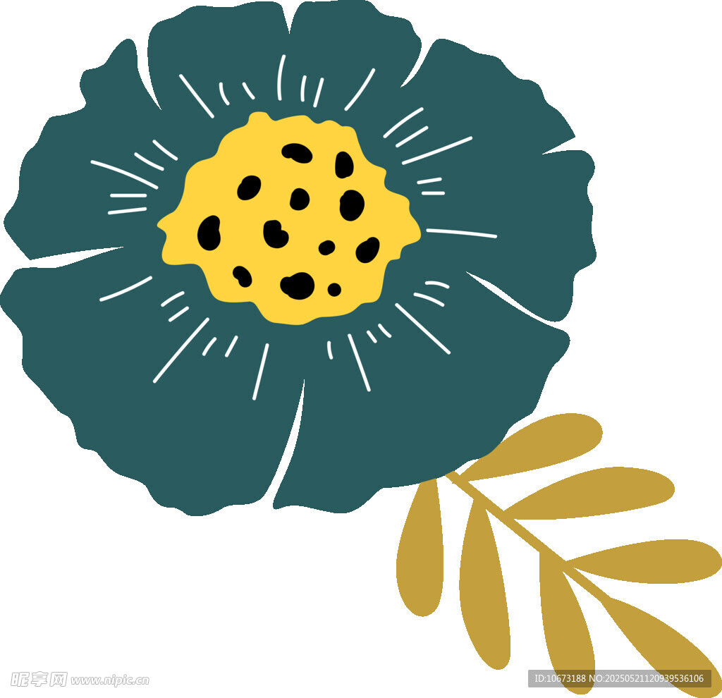 藍花金葉插畫圖案