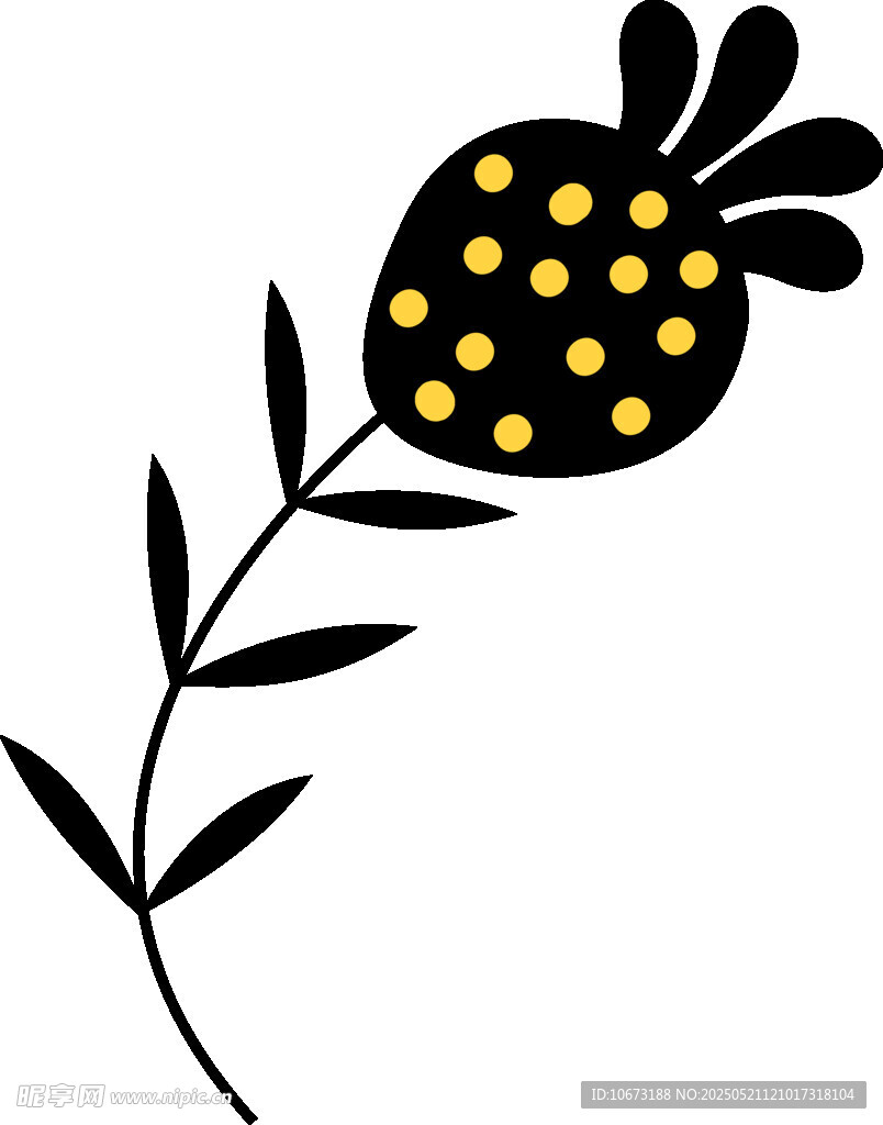 簡約黑黃花朵插畫圖案