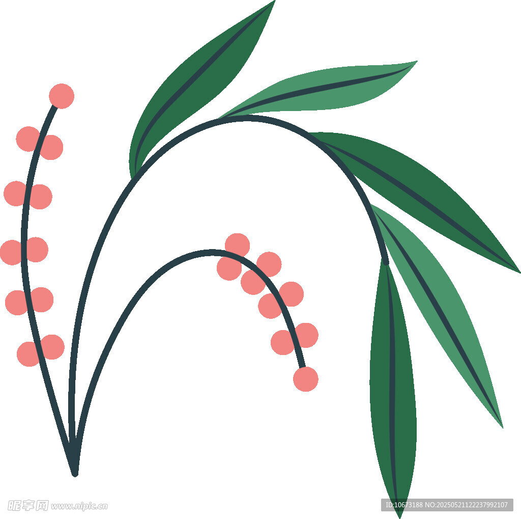 綠葉紅果植物裝飾圖案