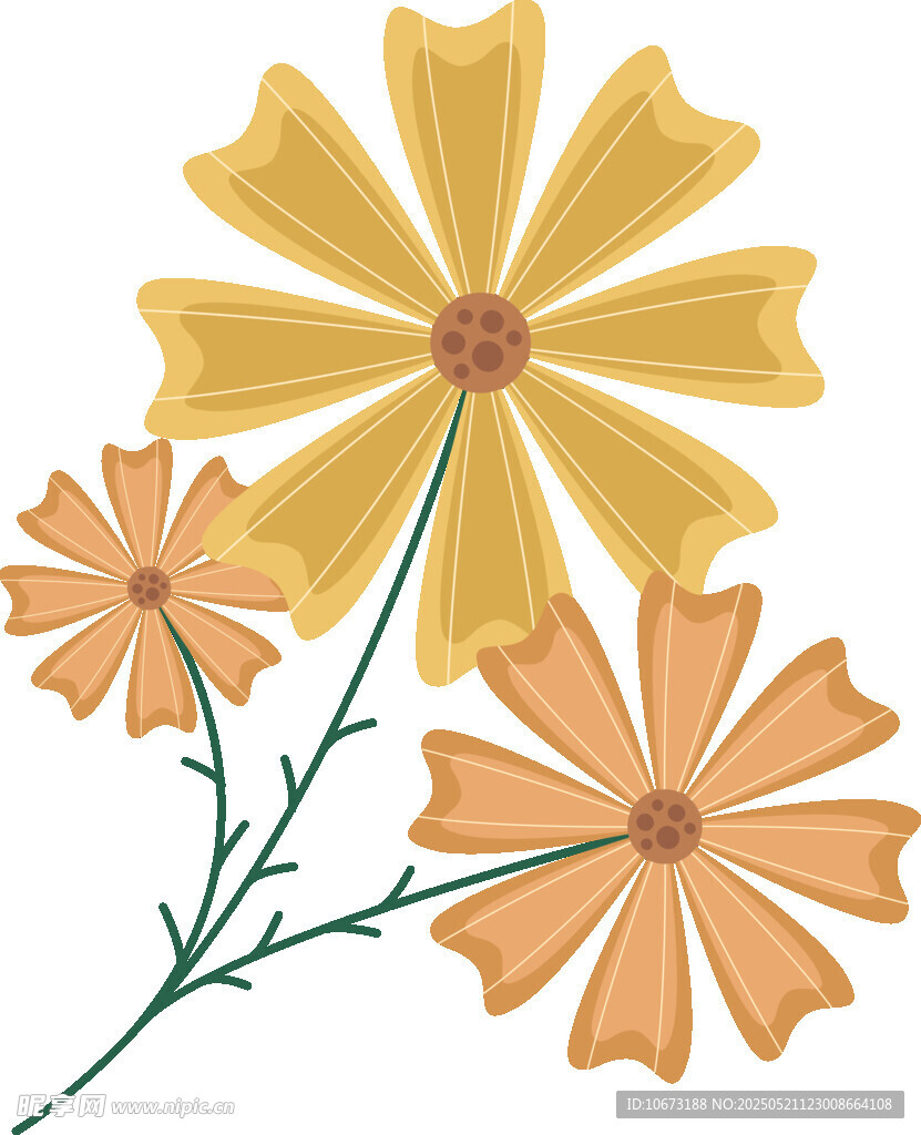 三朵絢麗花朵插畫