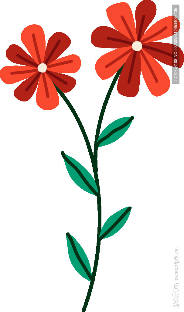 兩朵紅花綠葉插畫